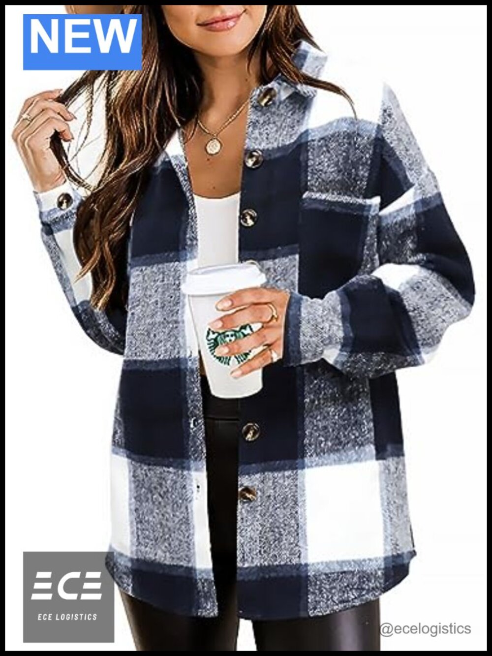 Plaid Flannel Shacket Button Down Shirt with Pockets